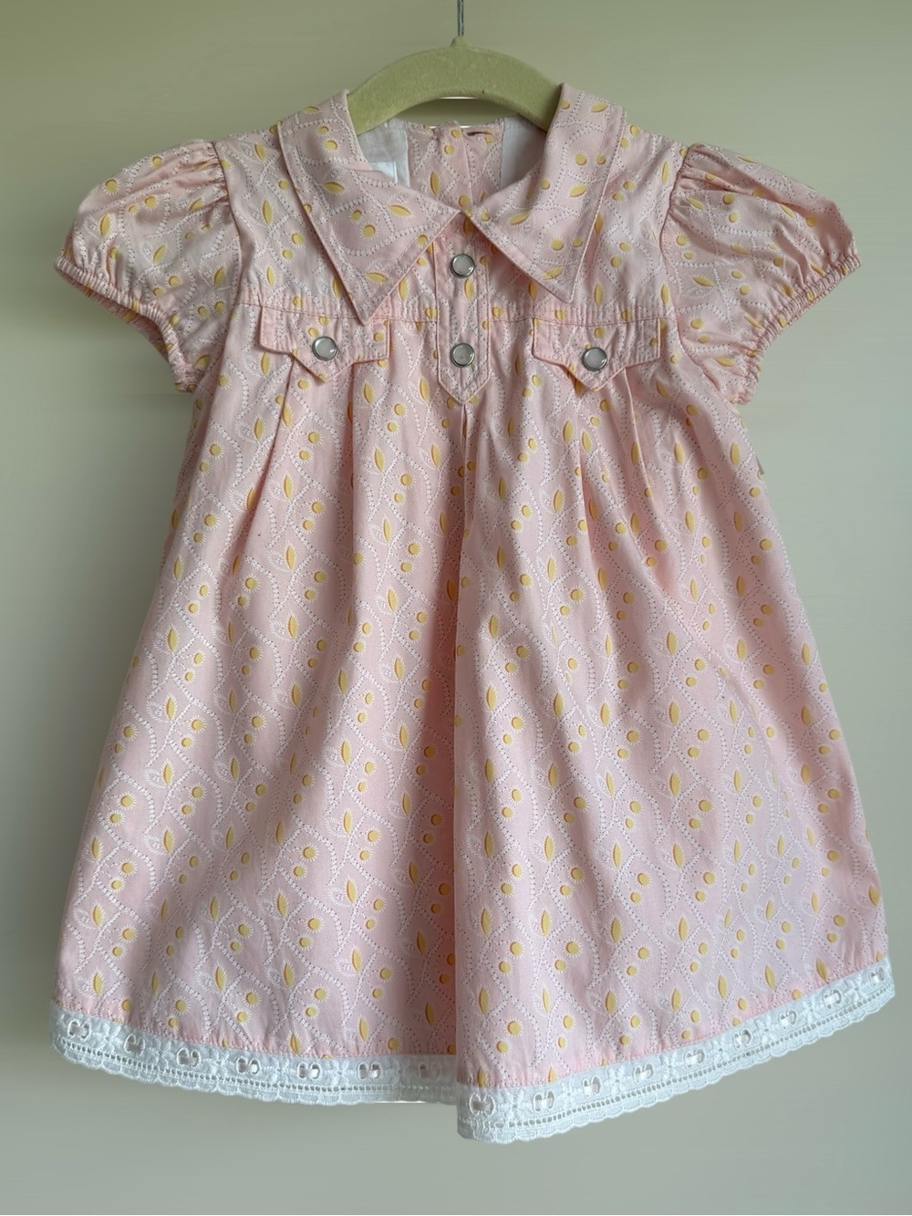 Baby Dior 12M Blush Pink Eyelet Dress Attached Bloomers Snap Detail